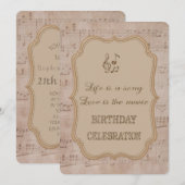 muziekblad Gold Birthday Party Invitation Kaart (Voorkant / Achterkant)