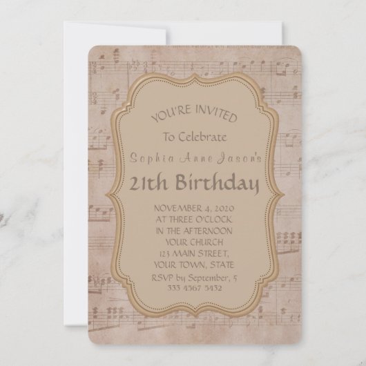 muziekblad Gold Birthday Party Invitation Kaart (Achterkant)