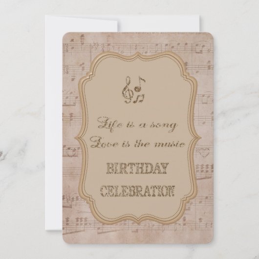  muziekblad Gold Birthday Party Invitation Kaart (Voorkant)