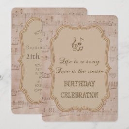  muziekblad Gold Birthday Party Invitation Kaart