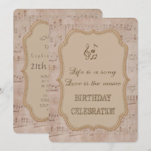  muziekblad Gold Birthday Party Invitation Kaart