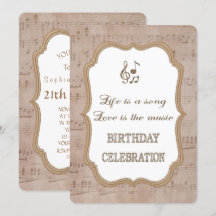  muziekblad Gold Birthday Party Invitation