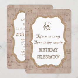  muziekblad Gold Birthday Party Invitation Kaart