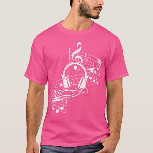 Muziekblad Hoofdtelefoon Clef Musical Notes Musici T-shirt (Voorkant)