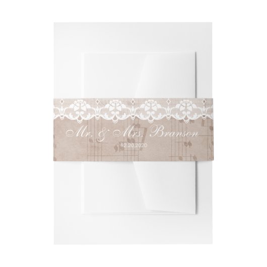  Muziekblad & Kant Wedding Uitnodigingen Wikkel (Voorkant Voorbeeld)