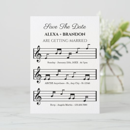 Muziekblad noten Bruiloft Save The Date (Staand voorkant)