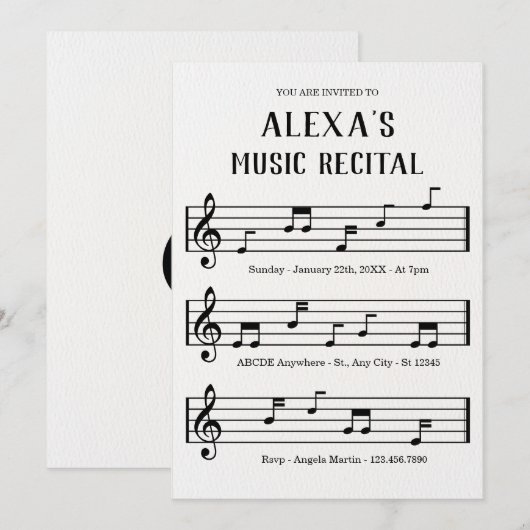 Muziekblad notities concert kaart (Voorkant / Achterkant)