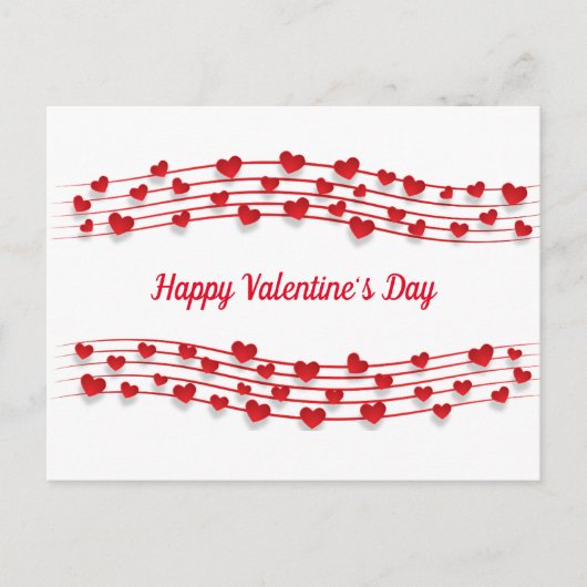 Muziekblad Red Hearts Valentijnsdag Briefkaart (Voorkant)