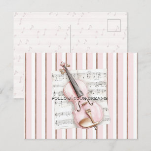Muziekblad Roze Viool Briefkaart