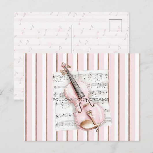 Muziekblad Roze Viool Briefkaart (Voorkant / Achterkant)
