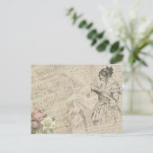 Muziekblad Script Love Letter Lady Floral Briefkaart (Staand voorkant)
