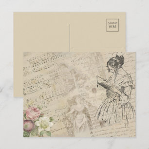 Muziekblad Script Love Letter Lady Floral Briefkaart