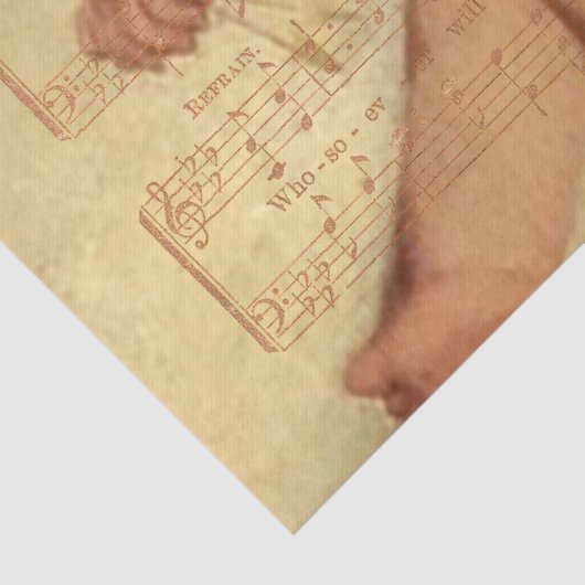 Muziekblad voor feestdag met Cherub Tissuepapier (Detail)