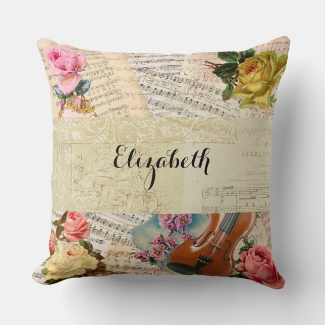  muziekbladen en Floral Arrangement Kussen (Voorkant)