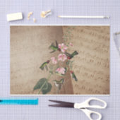 muziekbladen, neuriën, roze bloemen tissuepapier (Craft)