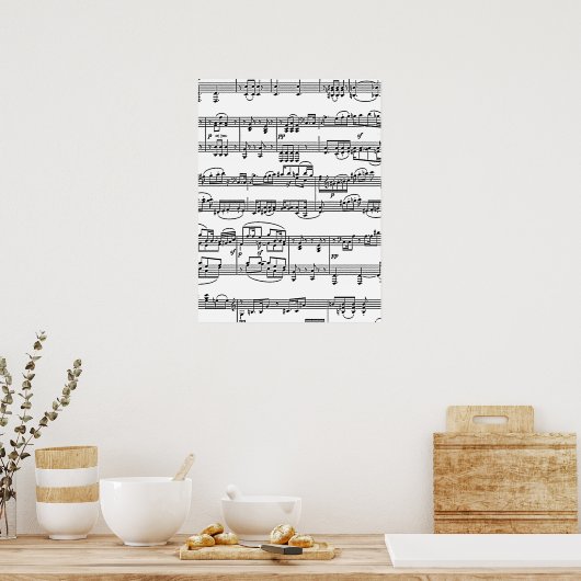 muziekbladen zwart en wit poster (Keuken)