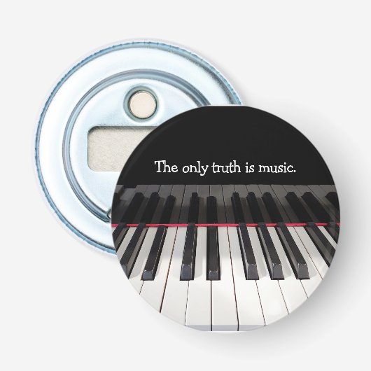 Muziekcitaat op piantoetsenbord button flesopener (Voorkant)