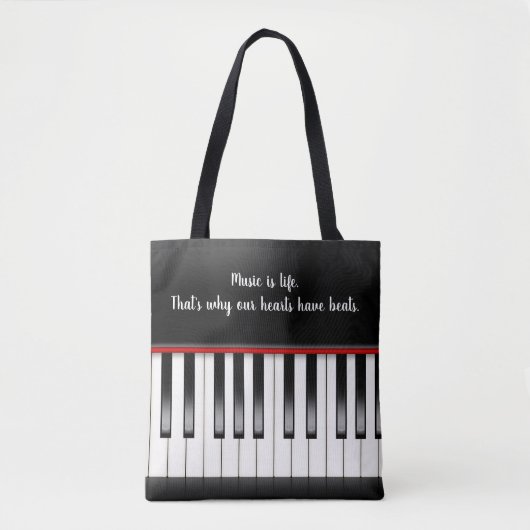 Muziekcitaat op piantoetsenbord tote bag (Voorkant)