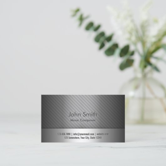 Muziekcomponist Modern Silver Metallic Visitekaartje (Staand voorkant)