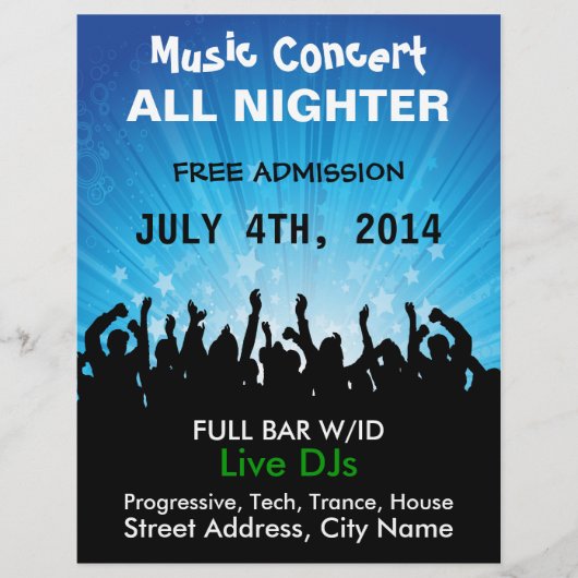 Muziekconcert All Night Music Flyer (Voorkant)