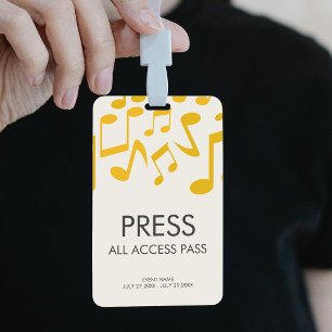 Muziekconcert Festival All Access Press Pass Badge