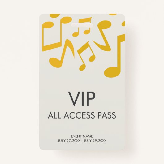 Muziekconcert Festival All Access VIP Pass Badge (Voorkant)