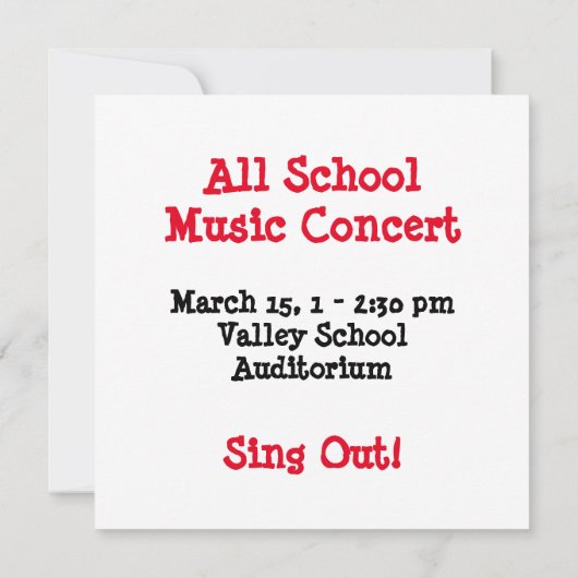 Muziekconcert Notitiekaartje (Achterkant)