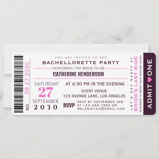 Muziekconcert VIP Ticket Bachelorette Party Kaart (Achterkant)