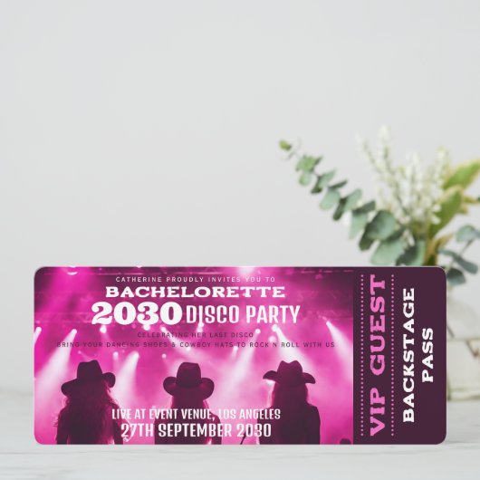 Muziekconcert VIP Ticket Bachelorette Party Kaart (Staand voorkant)