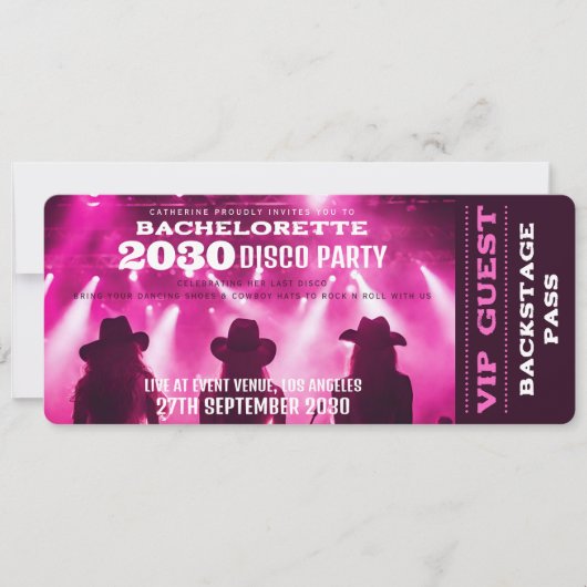 Muziekconcert VIP Ticket Bachelorette Party Kaart (Voorkant)