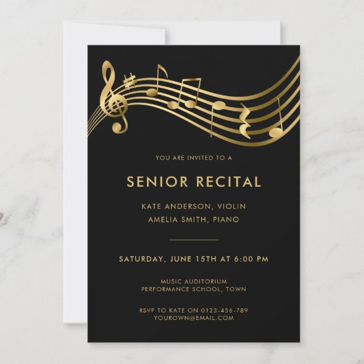 Muziekconcert Zwart Goud Senior Overweging Elegant Kaart (Voorkant)