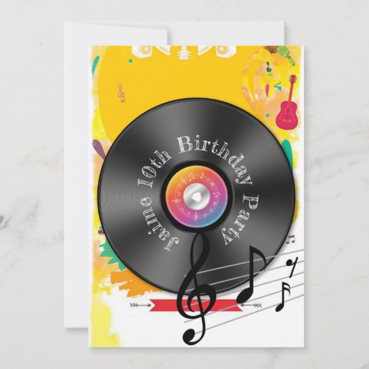 Muziekdanorful Record Birthday Party Kaart (Achterkant)