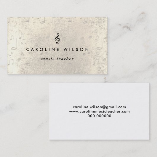 Muziekdocent Black Treble Clef op Faux Gold Notes Visitekaartje (Voorkant / Achterkant)