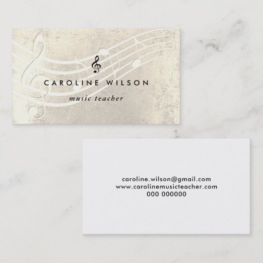 Muziekdocent Black Treble Clef op Gold Melody Visitekaartje (Voorkant / Achterkant)