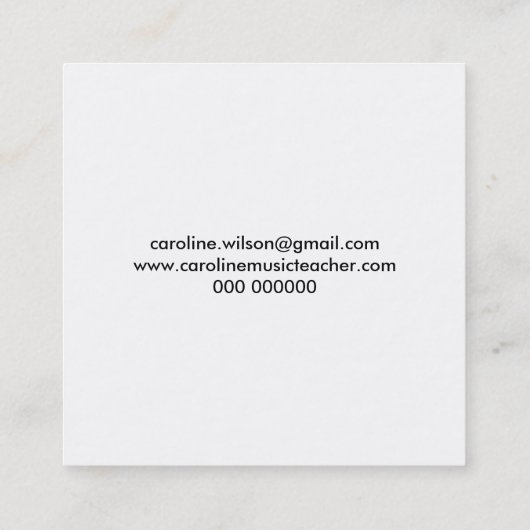 Muziekdocent Black Treble Clef Vierkante Visitekaartje (Achterkant)