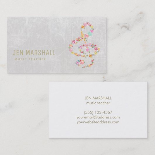 Muziekdocent Bloementreble Clef Visitekaartje (Voorkant / Achterkant)