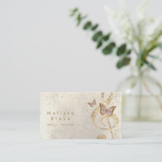 muziekdocent butterflies design visitekaartje (Staand voorkant)