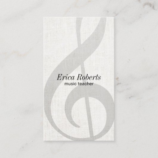 Muziekdocent Elegant Linnen Treble Clef Musical Visitekaartje (Voorkant)