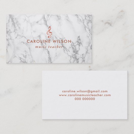 Muziekdocent Elegant roos Gold Clef op marmer Visitekaartje (Voorkant / Achterkant)