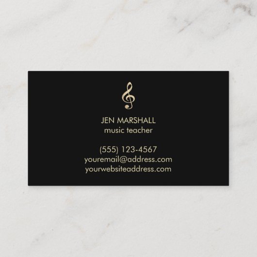 Muziekdocent Elegante gouden treble sleutel op zwa Visitekaartje (Achterkant)