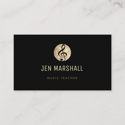 Muziekdocent Elegante gouden treble sleutel op zwa Visitekaartje (Voorkant)