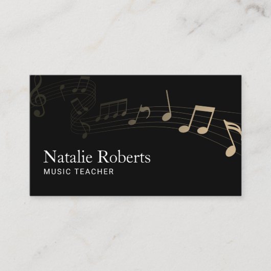 Muziekdocent Elegante muzieknoot Plain Black Visitekaartje (Voorkant)