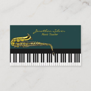 Muziekdocent Elegante Pianotoetsen & Saxofoon Visitekaartje