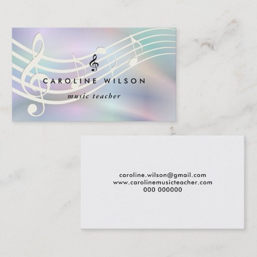 Muziekdocent faux holografisch effect visitekaartje (Voorkant / Achterkant)