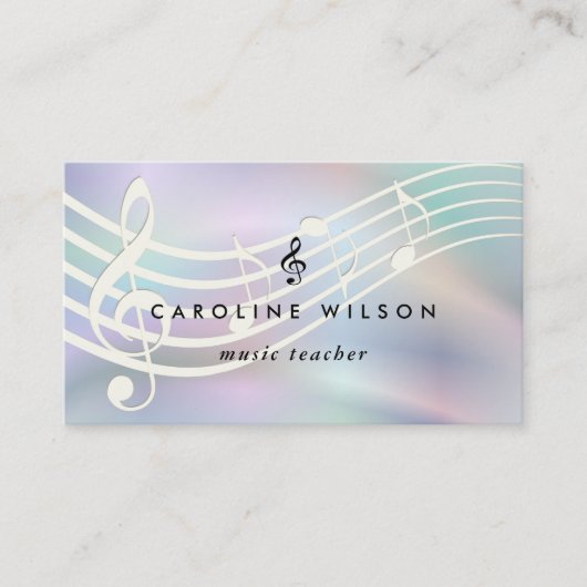 Muziekdocent faux holografisch effect visitekaartje (Voorkant)