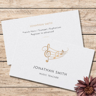Muziekdocent Gold Treble Clef Modern White Visitekaartje