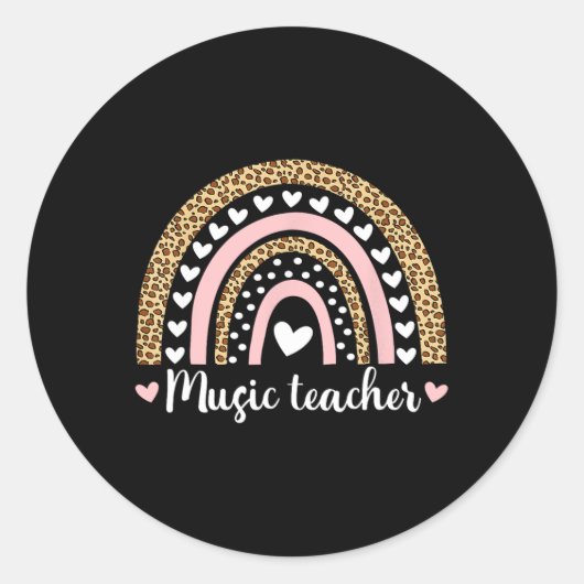 Muziekdocent Leopard Boho Rainbow 100 dagen van SC Ronde Sticker (Voorkant)