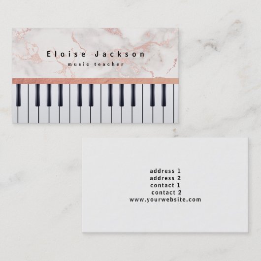 muziekdocent pianist elegant roze marmer visitekaartje (Voorkant / Achterkant)