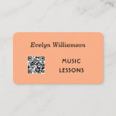 Muziekdocent QR Code Stijlvolle Peach Visitekaartje (Voorkant)