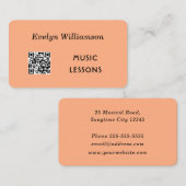 Muziekdocent QR Code Stijlvolle Peach Visitekaartje (Voorkant / Achterkant)